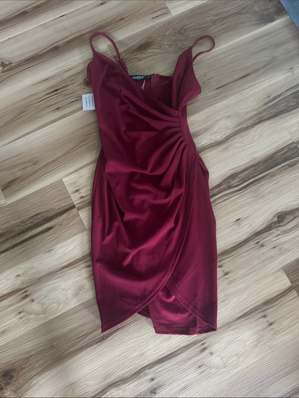 Ruched Wrap Mini Dress in Wine Red